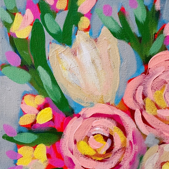 Original Floral Bouquet Painting Modern Abstract Art 12 x12 Canvas One of a Kind - Picture 6 of 8